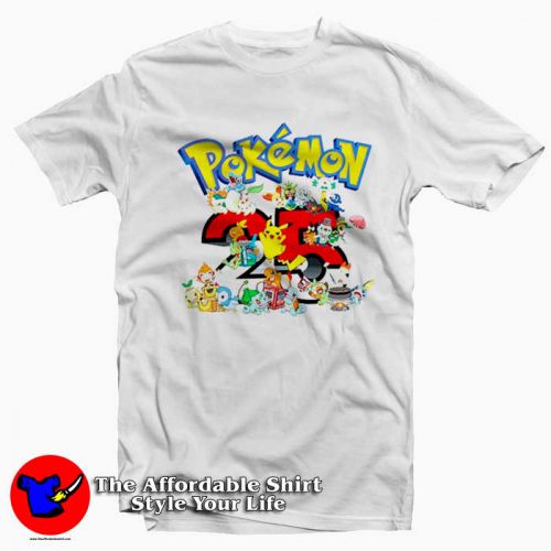 Cartoon Pokemon 25th Anniversary Unisex T Shirt 500x500 Cartoon Pokemon 25th Anniversary Unisex T shirt On Sale