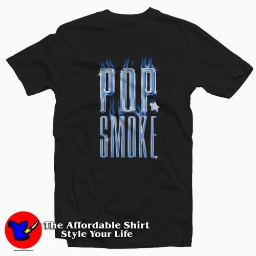 Pop Smoke Chrome Letters Blue Flames T Shirt 500x500 Pop Smoke Chrome Letters & Blue Flames T shirt On Sale