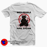 Funny Black Cat Bite People Hail Satan Unisex T-shirt