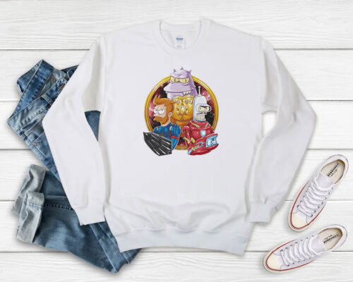 Fry Leela Bender Futurama Avengers Graphic Sweatshirt 500x400 Fry Leela Bender Futurama Avengers Graphic Sweatshirt