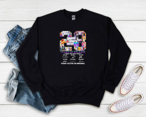 Grand Theft Auto Vi 28 Years Of Release 1997 2025 Sweatshirt 500x400 Grand Theft Auto Vi 28 Years Of Release 1997 2025 Sweatshirt