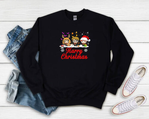 Harry Potter Happy Christmas Cartoon Sweatshirt 500x400 Harry Potter Happy Christmas Cartoon Sweatshirt